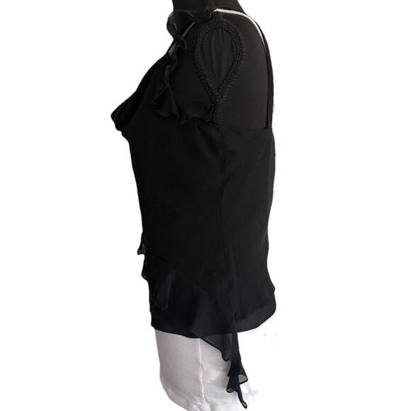 St. John Evening Sz 4 Silk Black Ruffle Trim Sleeveless Camisole Romantic Top - Picture 3 of 7